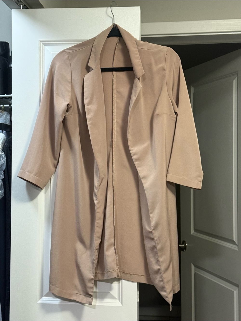 Women's Nude Satin Robe - Lightweight Open Front Loungewear